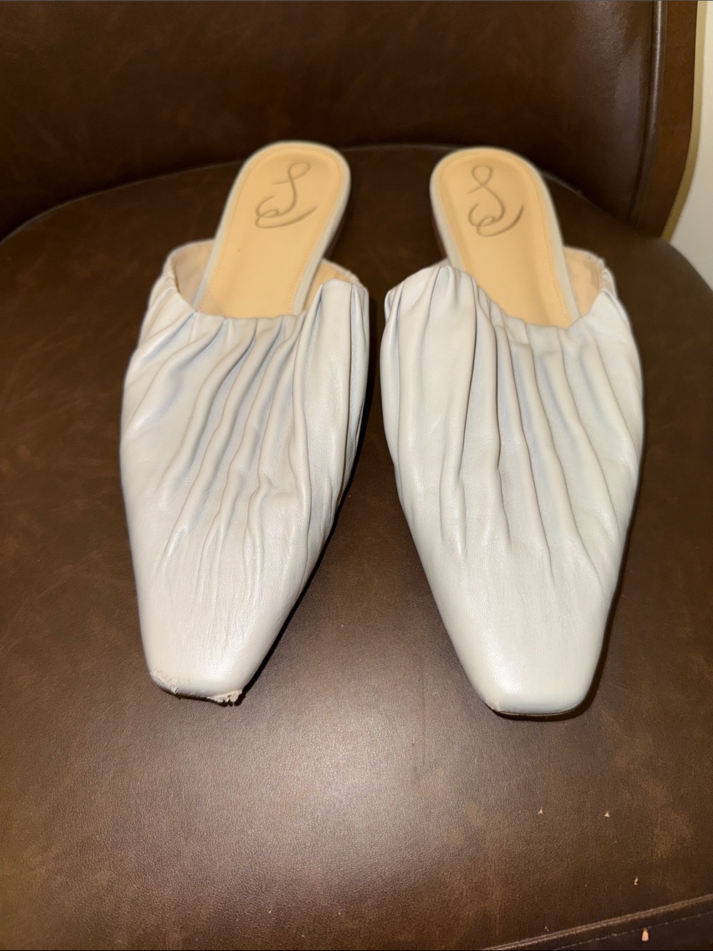 Women’s Grey Ruched Leather Slip-On Mules